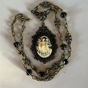 Vintage Style Gothic Mourning Three Muses Cameo Necklace